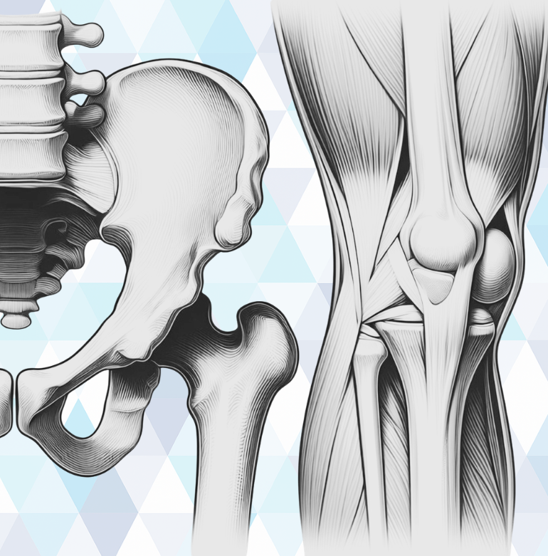 Anatomical diagram of genicular nerves and hip articular branches targeted by cooled radiofrequency ablation